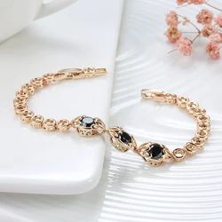 Luxurious Gold & Natural Stone Bracelet with Zircon Accents - Elegant Hollow Chain Design - 17.5cm (JD0298Y138)
