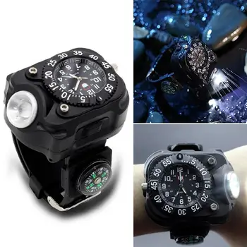 

Wrist Watch Lamp Black Compass Light Led Multifunctional Waterproof Night Ride Survival SOS Flashlight Watch