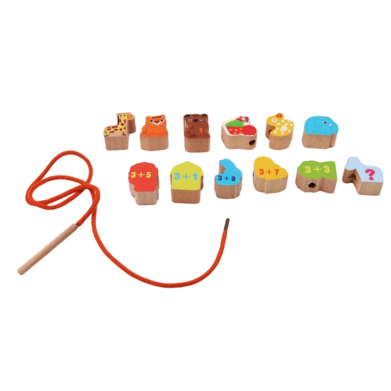 Дошкольные игрушки для мелкой моторики шнуровка и нанизывание деревянных бусин морские розовые девушки с веревкой упакованы с металлической коробкой - Цвет: wild animal