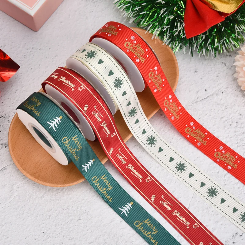 DIY 5 ярдов 10 мм Рождественская Лента печатная Grosgrain лента для упаковки подарков