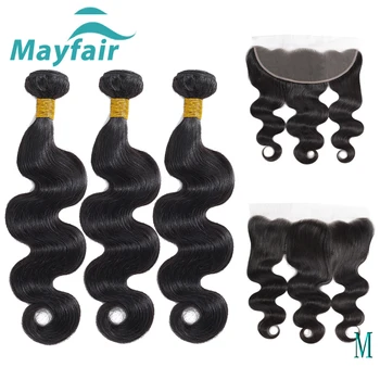 

Mayfair Body Wave Hair Bundles With Frontal 13*4 Medium Brown Lace Color M Non-Remy Peruvian Human Hair Bundles With Frontal