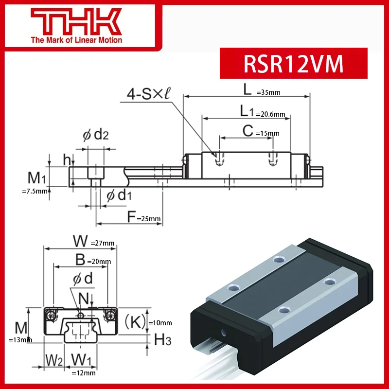Linear Rail NEW RSR12M Details about   THK with Two Slide Blocks 47cm long 