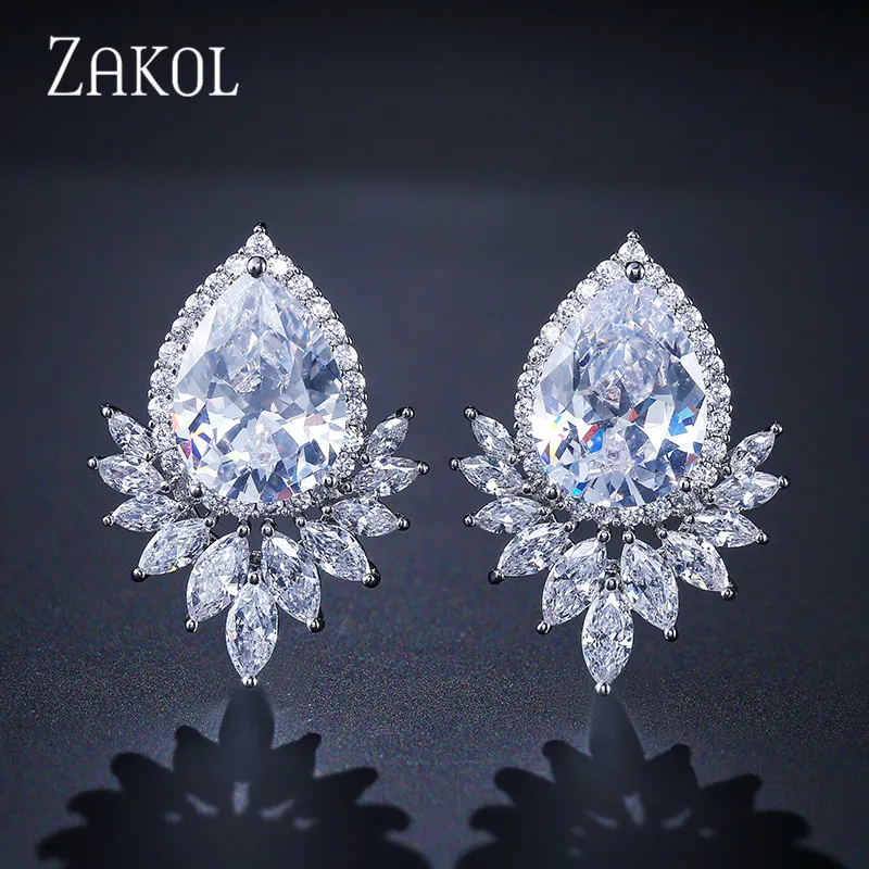 Женские серьги-гвоздики ZAKOL романтические серьги-капельки с фианитами белого
