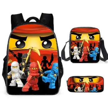 

3Pcs/Set Ninjago School Bag For Boys Girls Movie Cartoon Backpack Children School Set Schoolbag Kids Gift mochilas