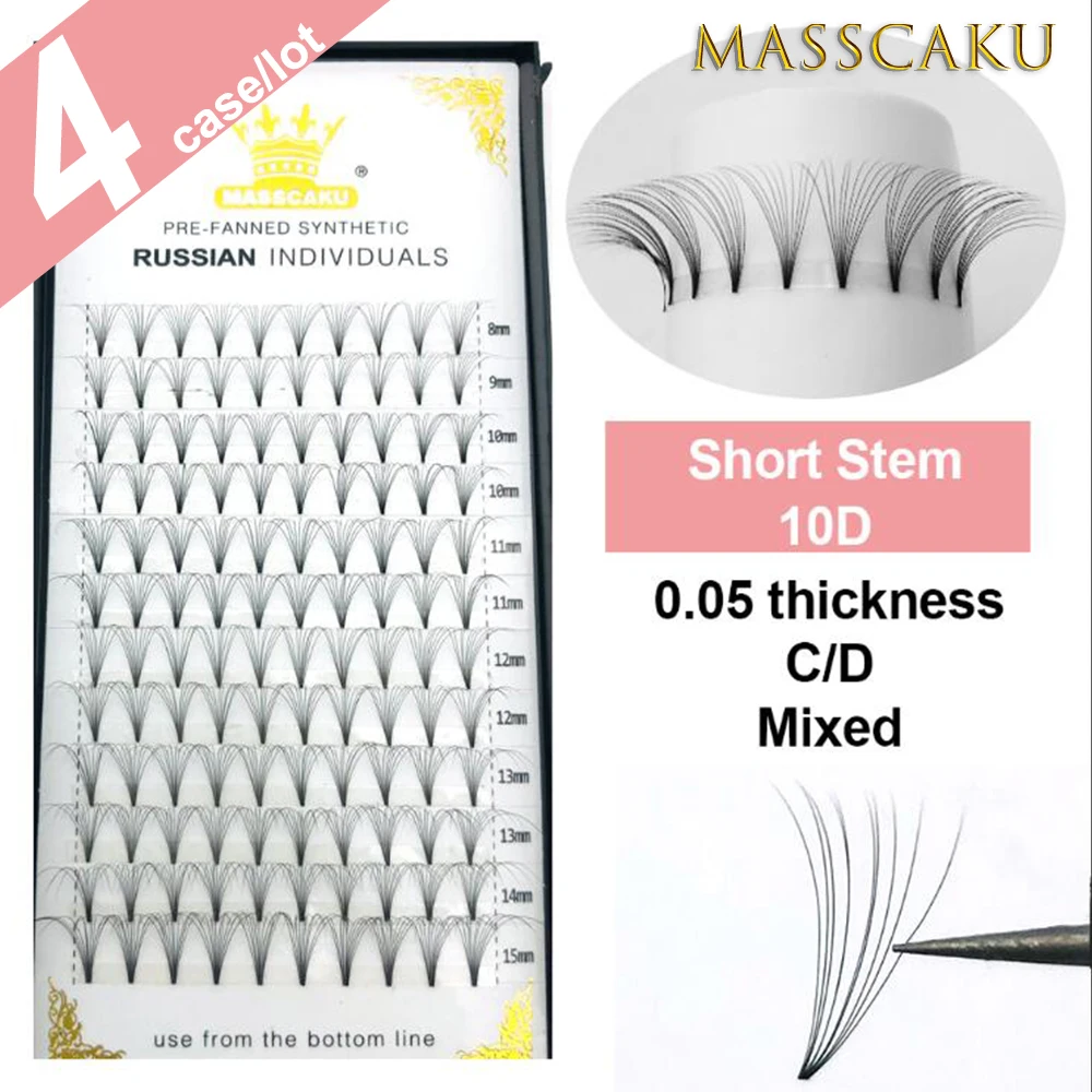 MASSCAKU 4 Чехлы/лот 3D 4D 5D 6D 10D короткой ножке в форме накладные ресницы готовых