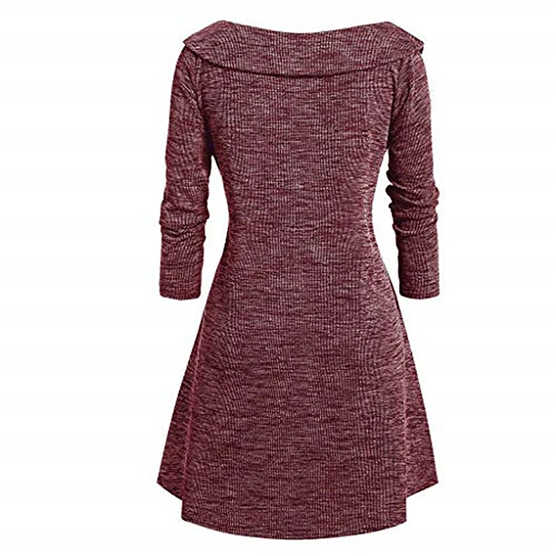 Spring Autumn Knitted A-line Dress Women Long Sleeve Mini Swing Dress Stetch Sexy V-neck Casual Dresses Vestidos Plus Size 5XL