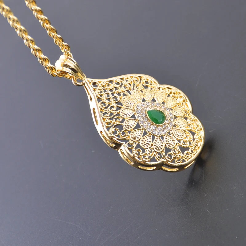 green stone Роскошные Стразы, цепочка, ожерелье, золотой цвет, кристалл, капля воды, подвеска, ожерелье, Этнические женские ювелирные изделия - Окраска металла: green stone