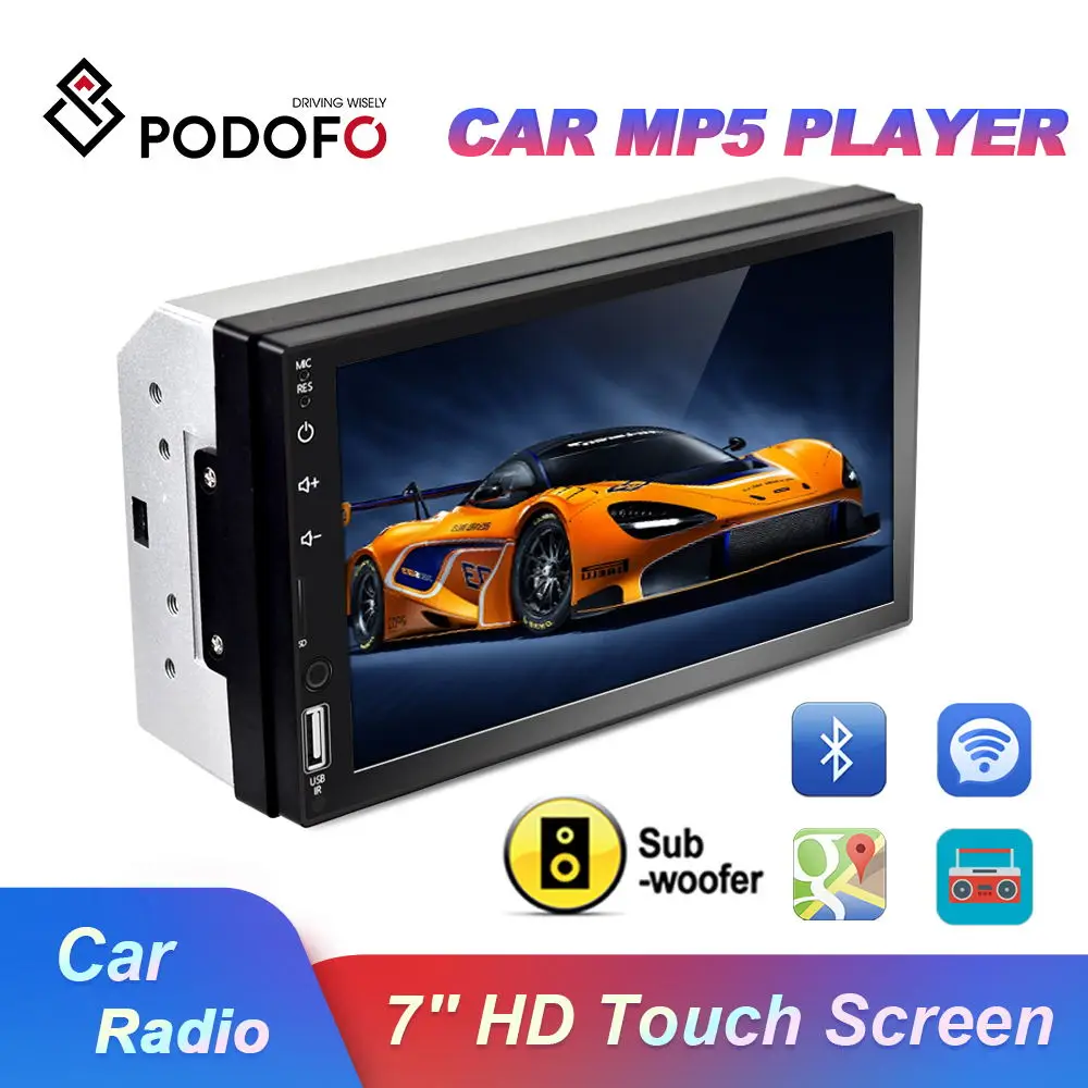 Podofo 2 Din Автомагнитолы 7 &quotHD Автомобильный мультимедийный плеер Android ISO Авторадио