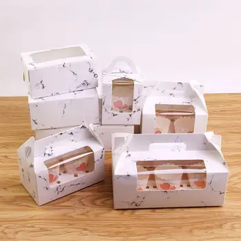

Portable muffin box cake cup box cupcake packaging paper box with transparent window pudding pastry 10pcs/lot