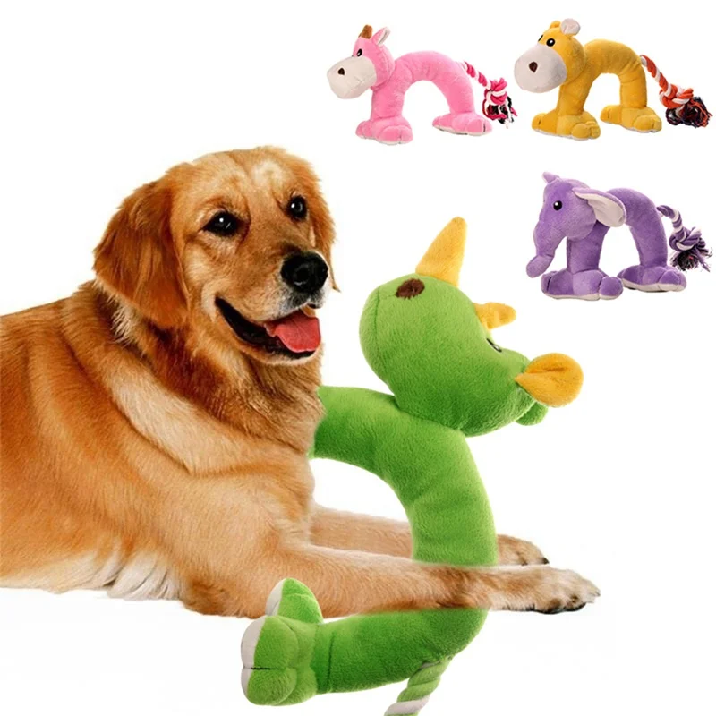 Plush animal shape dumbbell sounding dog toys durable and bite-resistant soft games for teeth cleaning 4colors |