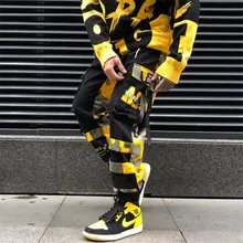 Мужские камуфляжные полосатые брюки-карго с боковыми карманами в стиле хип-хоп, модные повседневные спортивные брюки для бега, спортивные брюки-карандаш