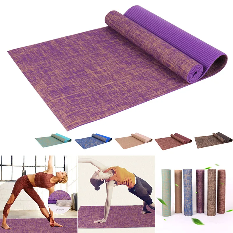 

Newly 183 X 61cm 6mm Thickness Tasteless Non-slip Linen Yoga Mat Body Building Exercise Pilates Pad SD669