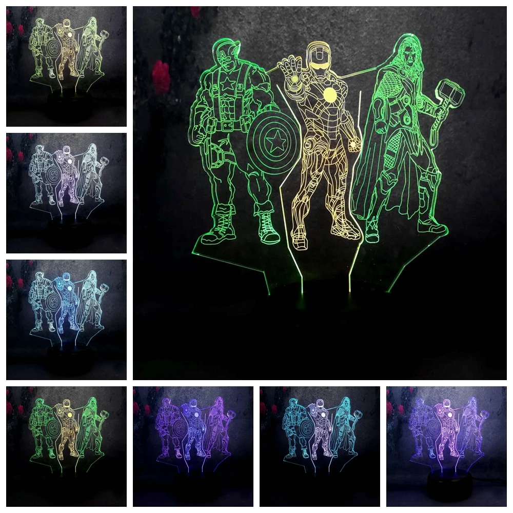 Современный минималистичный 3D стерео смешанный цвет ночник DC Marvel супергерой Кино Америка капитан Халк Железный человек светодиодный Настольный светильник