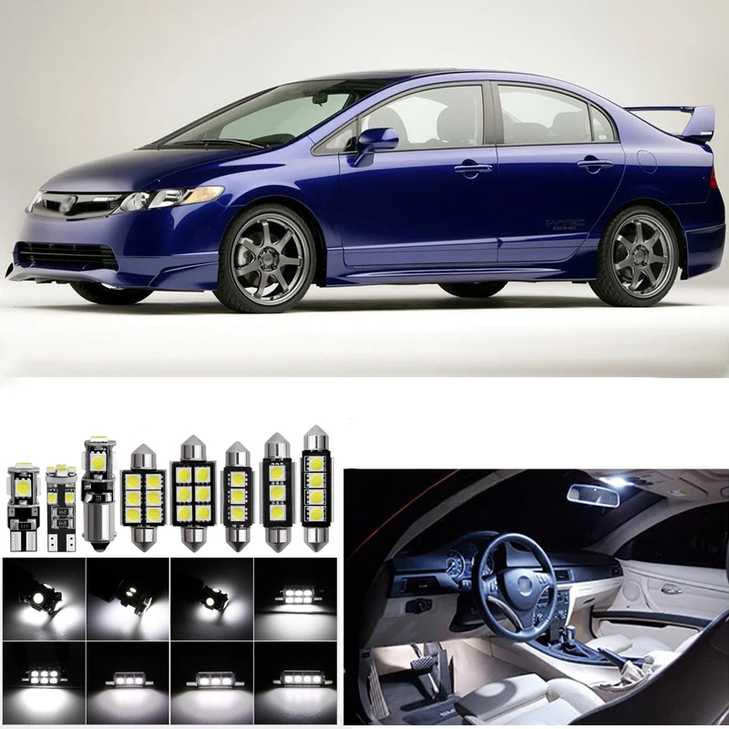 

9pcs White Auto Interior LED Light Bulbs Kit For 1996-2000 Honda Civic Map Dome Trunk License Plate Lamp car accessories