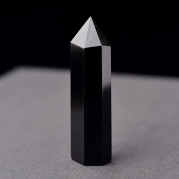 

Natural Obsidian Black Obelisk Tower Quartz Stone Point Hexagonal Wand SP99