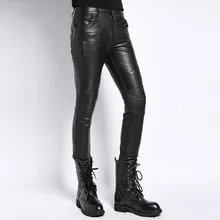 Мужские брюки из натуральной кожи, осень, корейская мода, байкерские, повседневные, мягкие, тонкие, длинные, прямые, уличные, для мужчин