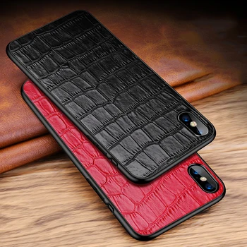 

Luxury Shockproof Case For iPhone 11 Pro XS MAX XR X Crocodile Pattern Genuine Leather Silicone Case Cover For iPhone 8 7/ Plus
