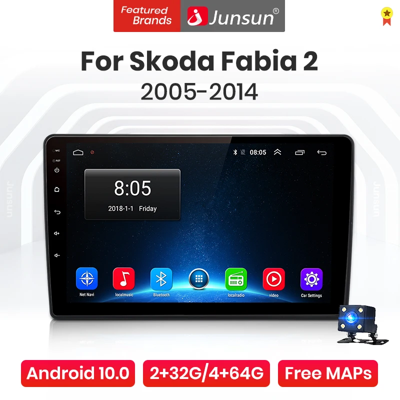 Junsun V1 Pro 4G Android 10 0 + 64G Автомобильный Радио мультимедийный плеер для VW Skoda Fabia 2 2005 2014