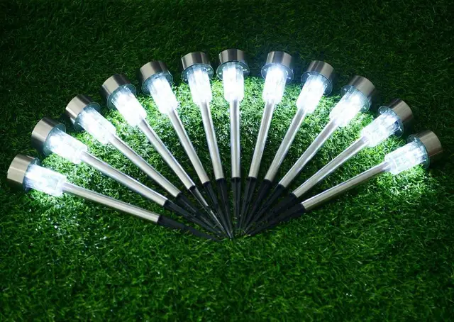 12Pcs Solar Garden Light Outdoor Solar Power Lantern Waterpoof Landscape Decoration Lighting For Pathway Yard Lawn Sunpower Lamp White