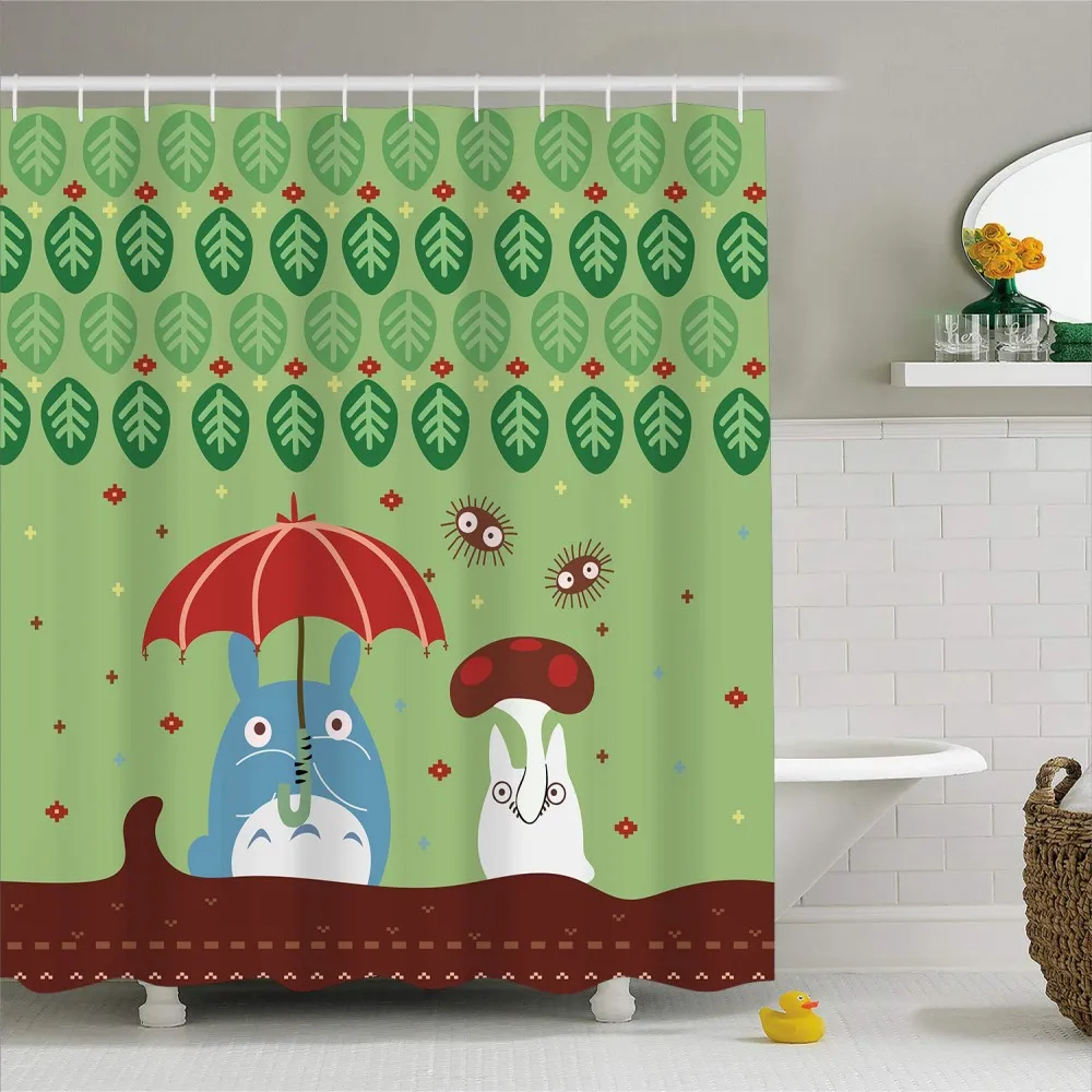 Color-4 Totoro Janpanese, серия аниме, полиэстер, водонепроницаемые занавески для ванной с крючками, для ванной комнаты, Цветочный декор, занавески для дома, 180x200 см - Цвет: Color-4
