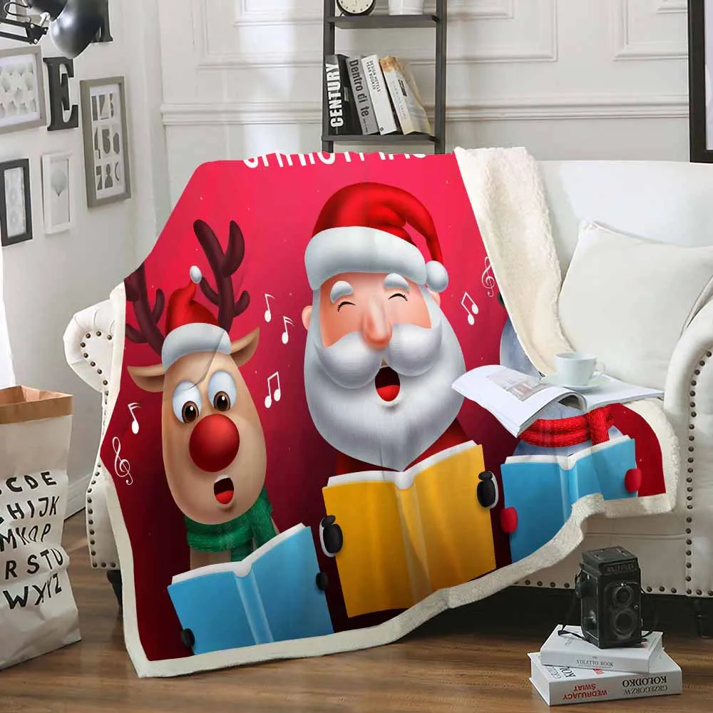 

Merry Christmas Throw Blanket Sherpa Blanket Santa Reindeer Snowman Knee Blanket Sofa Blanket Bed Cover Outside Picnic Blanket
