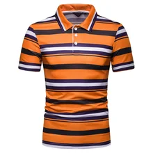 Мужская брендовая Высококачественная дышащая зеленая оранжевая полосатая рубашка поло с коротким рукавом, хлопковая тонкая мужская одежда