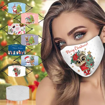 

Pollution Cover Face Masks Christmas Adult Unisex Washable Printed Breathable Knitted Mask With Gasket Cycling Running Mask