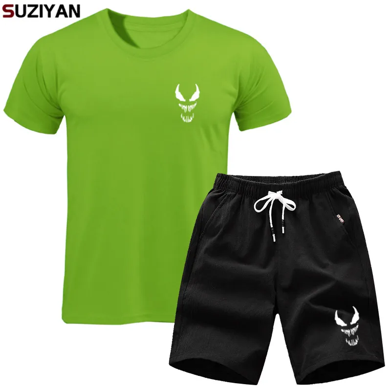 

T-shirt + 5 pants with printed fashion, cool, stylish and stylish summer 100% cotton sports casual shorts beach pants set