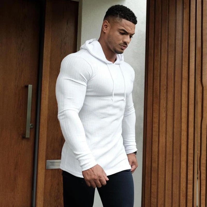 Suéteres con capucha para hombre, Jersey informal de cuello alto, Jersey delgado de forma física deporte, tejido para gimnasio, Primavera, novedad