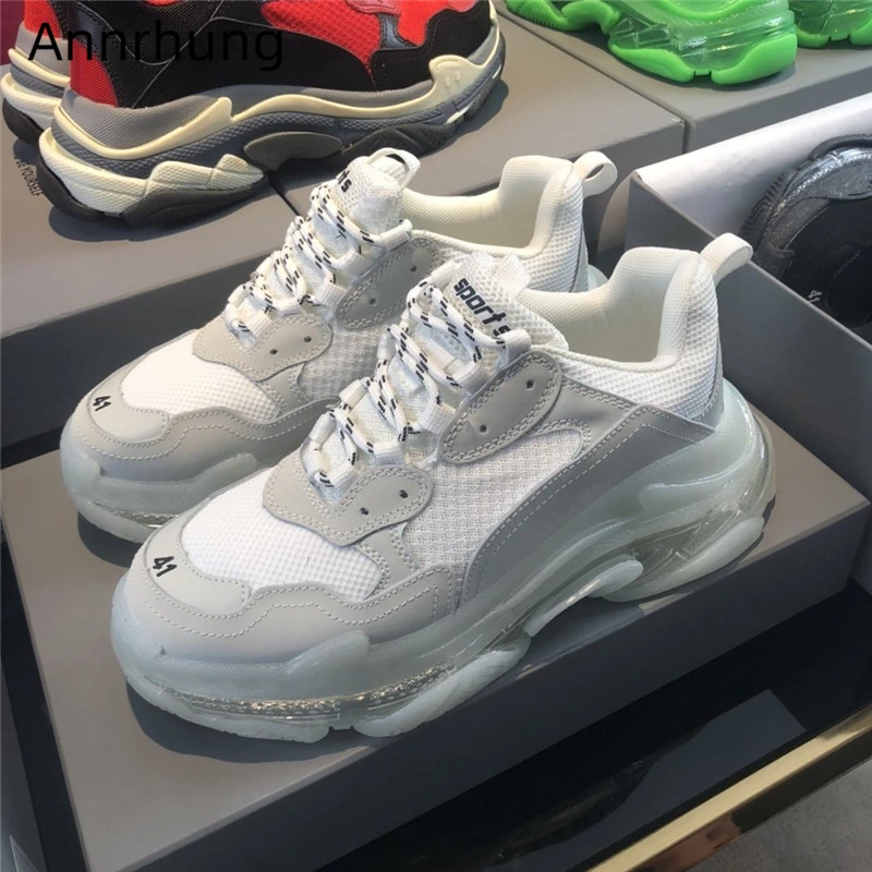 

2020 Translucent Thick Heel Sneakers Cross-tied Patchwork Heel Increasing Trainer Shoes Woman High Increasing Zapatos De Mujer