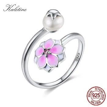 

KALETINE Sale 925 Sterling Silver Rings Magnolia Blooming Pink Cherry Enamel Open Finger Rings for Women Silver Jewelry KLTR074