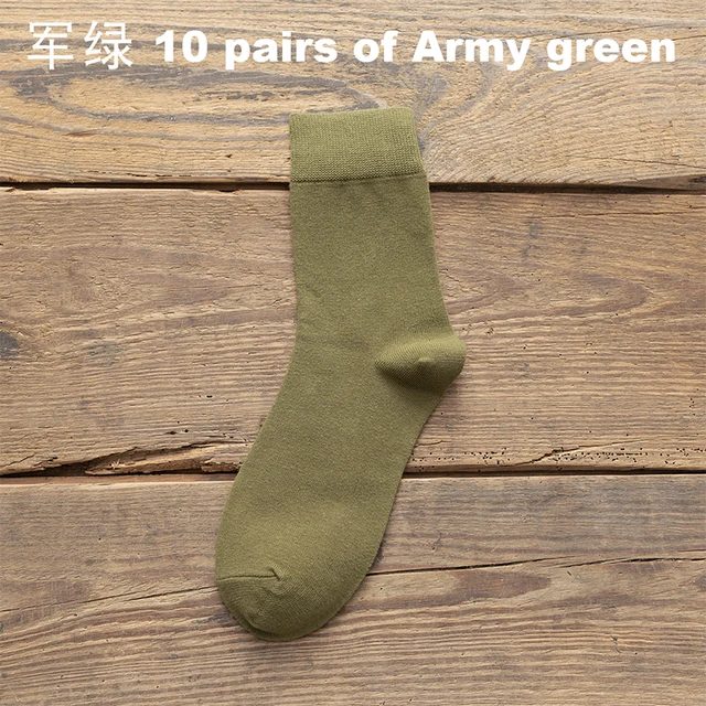 10 Pairs/Lot New Men's Cotton Socks Autumn Winter Business Breathable Male Crew Dress Socks Meias Colorful Fashion Happy Sox Hot 10 army green