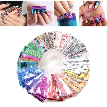

Nail Foils Transfer 50 Sheets/Set Adhesive Transfer Foil Stickers Laser 20*4cm Personalized Pattern Wraps Glitter Sticker Foils