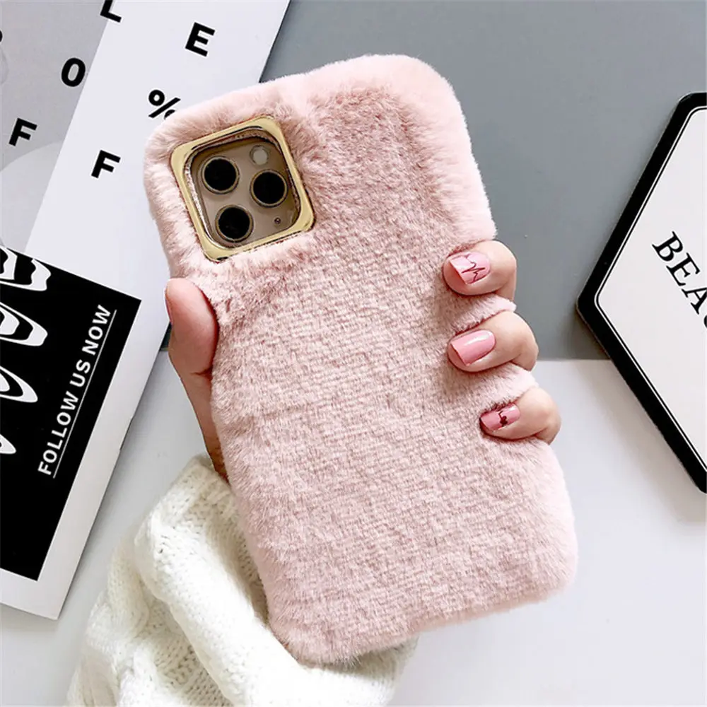 Lovebay карамельный цвет плюшевый чехол для iPhone 7 8 6 6s Plus 11 Pro X XR XS Max зимний теплый мех сплошной мягкий чехол для телефона TPU задняя крышка