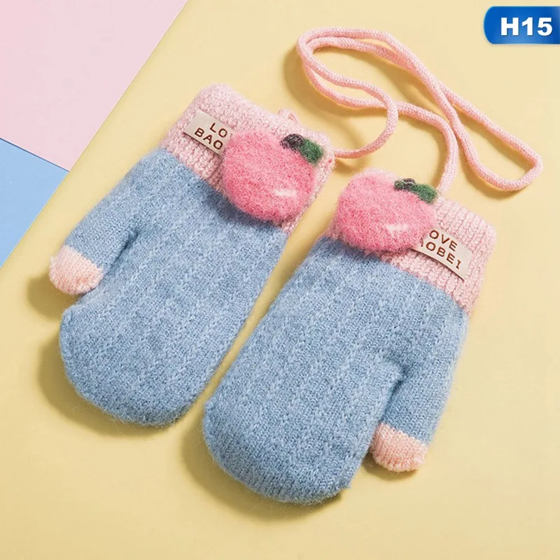 H15 1 пара милых детских перчаток с рисунками из мультфильмов, зимние бархатные плотные теплые перчатки для мальчиков и девочек, шерстяные вязаные детские варежки на палец - Цвет: H15