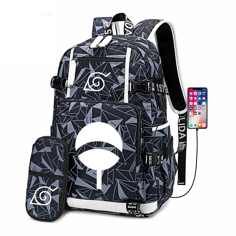 Наруто Саске косплей Печать Рюкзак USB Back Pack Холст Путешествия Рюкзак аниме школьные сумки Rugzak