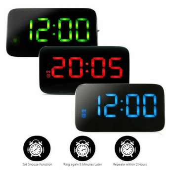 

LED Digital Alarm Clock Snooze Large LCD Display Battery Powered Voice Control Hourly Chime Multi-Function Color Display Clocks