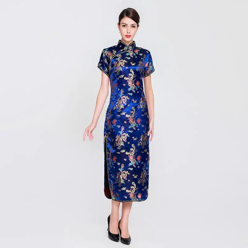 Элегантный Мандарин воротник Cheongsam для женщин район тонкий длинный Qipao Китайский стиль платье женское Винтаж Vestidos более Размер 6XL