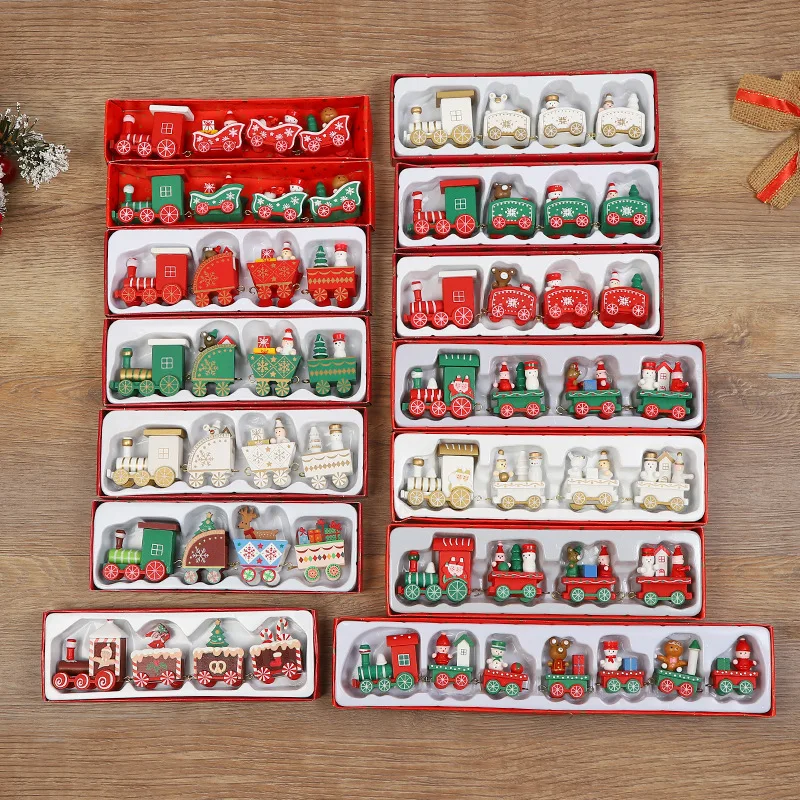 Christmas Wooden/Plastic Train Merry Christmas Decor for Home Xmas Santa Claus Gifts for Kids Navidad Happy New Year