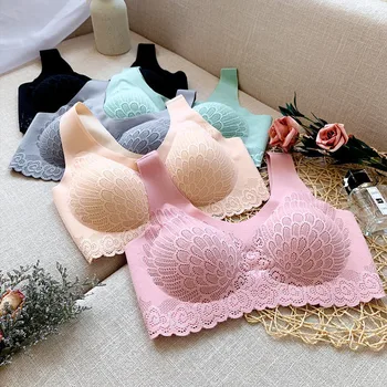 

Plus Size Women's Underwear Seamless Bra Thai Latex Cooling Gathers Shock-proof Pad Push Up bralette Lace Beauty Back Bra