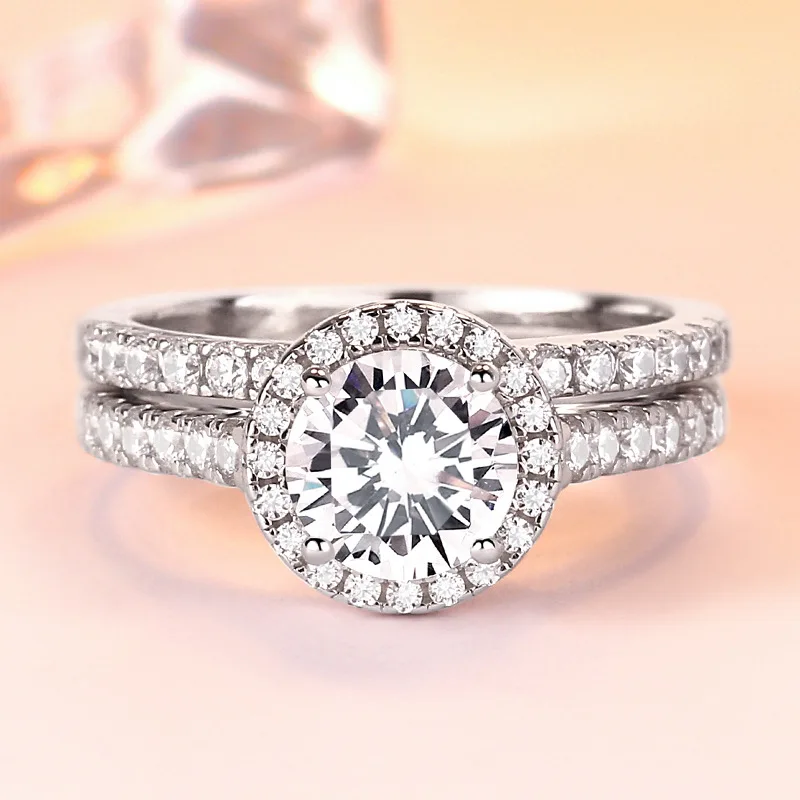 

FS1361 925 Silver Ring Female Personality Combination 18K White Rose Gold Handmade Couple Two in One Simulated Diamond Ring