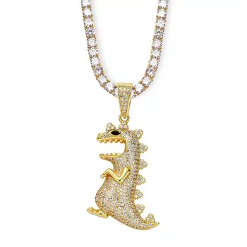

Hip Hop Jewelry Men's Hiphop Necklace Creative Animal Pendant Iced Out Lad Dinosaur Necklace Pendant Bling Bling Rock