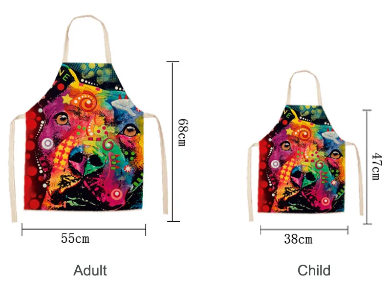 Parent-child Kitchen Apron Colorful Oil Painting Dog Printed Sleeveless Cotton Linen Aprons for Men Women Home Cleaning Tools