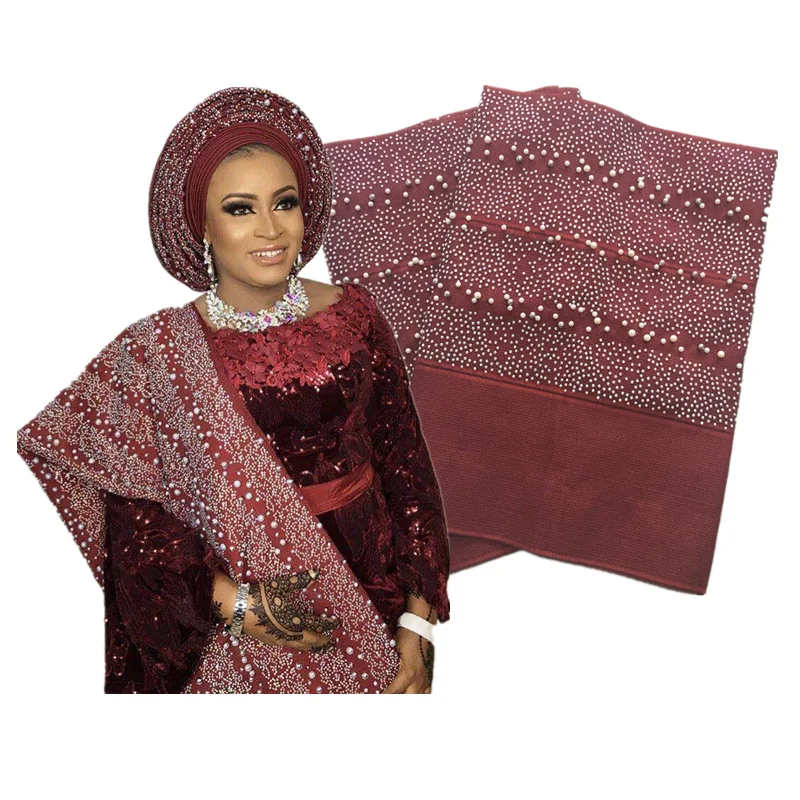 Aso Oke головной убор с камнями и бусинами нигерийская кружевная ткань