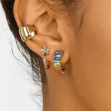 KOMi Bohemia 12 Colors Style Stud Earrings Rhinestone Crystal Sparkling Alloy Stud Earrings for Women Party Jewelry Gift C0104