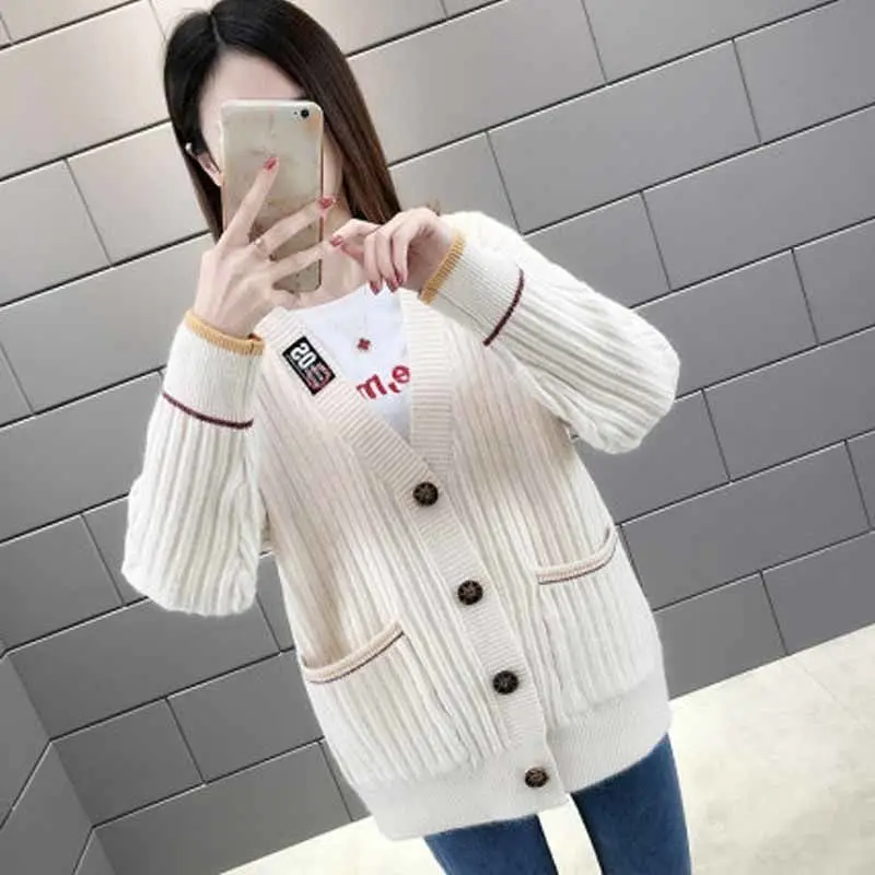 

New spring and autumn women's fashion loose knitted coat lazy style versatile top