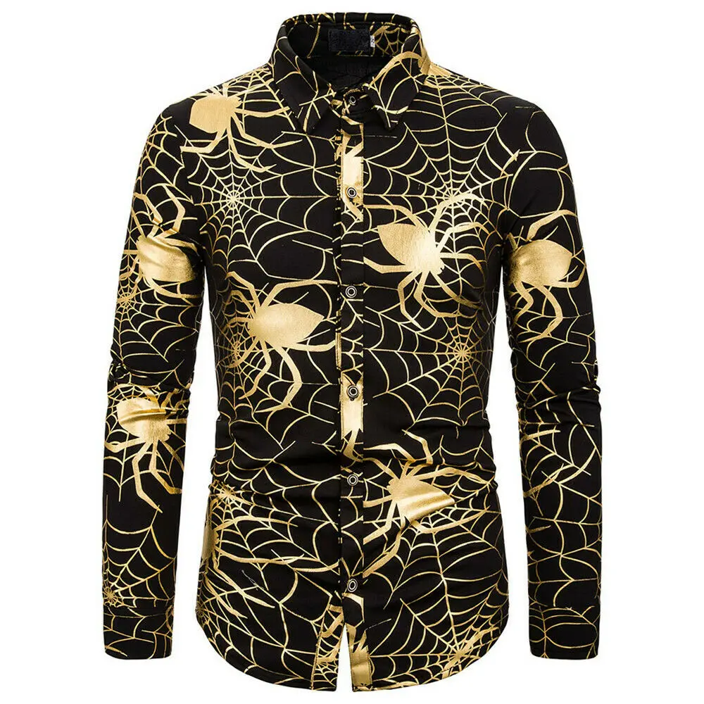 As Photo shows Мужская Повседневная рубашка с длинным рукавом и 3D принтом паука на Хэллоуин, облегающая футболка, мужская рубашка с принтом паука - Цвет: As Photo shows