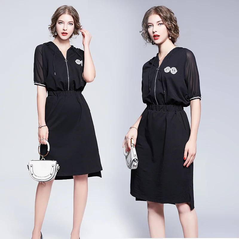 Новинка A-образное черное летнее платье ropa mujer Verano женские миди платья Kleider Damen Sukienki Letnie Robe Ete K6511