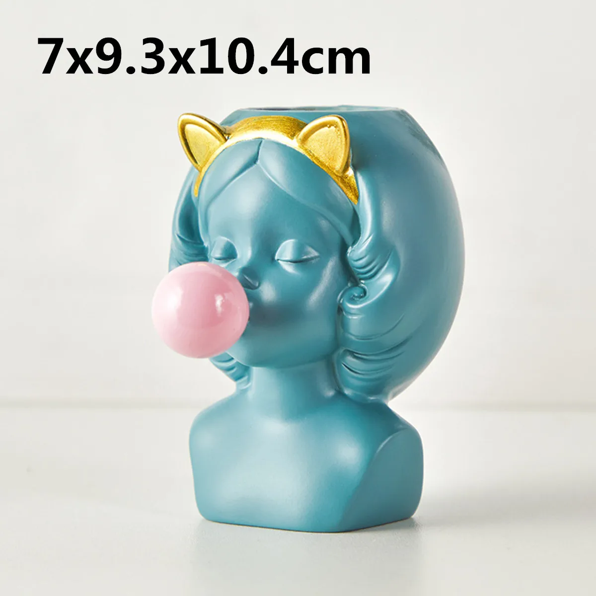 S Green Cat CreativeNordic Style Resin Vase Cute Girl Bubble Gum Decorative Flower Pot Modern Lovely Art Decoration Flower Arrangement - Цвет: S Green Cat