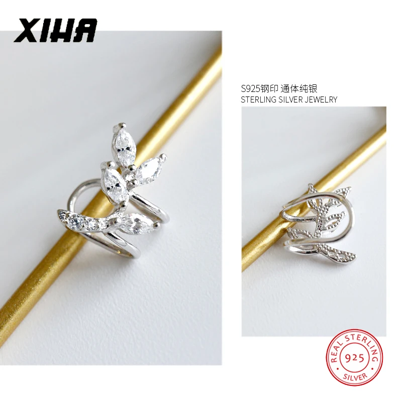 Корейские серьги-клипсы в форме листа, циркония, без пирсинга, женские серьги-манжеты для девушек, серебряные 925, серьги-манжеты, Zilver, серьги-клипсы